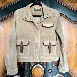 Ralph Lauren Beige Corduroy Jacket with Brown Trim